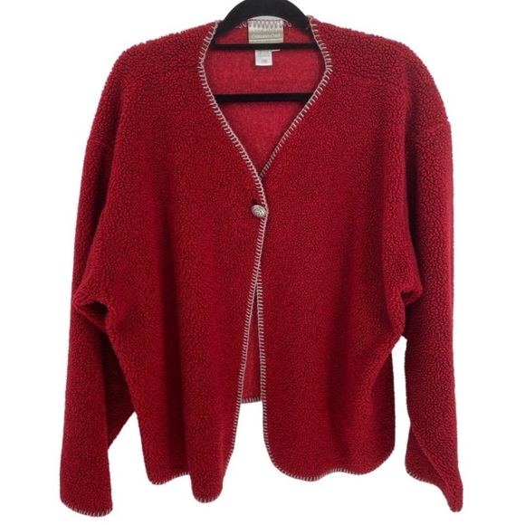 Coldwater Creek Top Stitch Silver Tone Button Red Southwesten Fleece Jacket - 1X - Picture 1 of 13